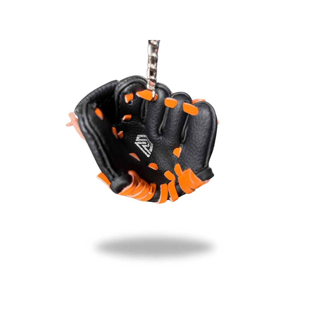 Mini Glove Keychain Black with Orange Laces - Maximum Velocity Sports