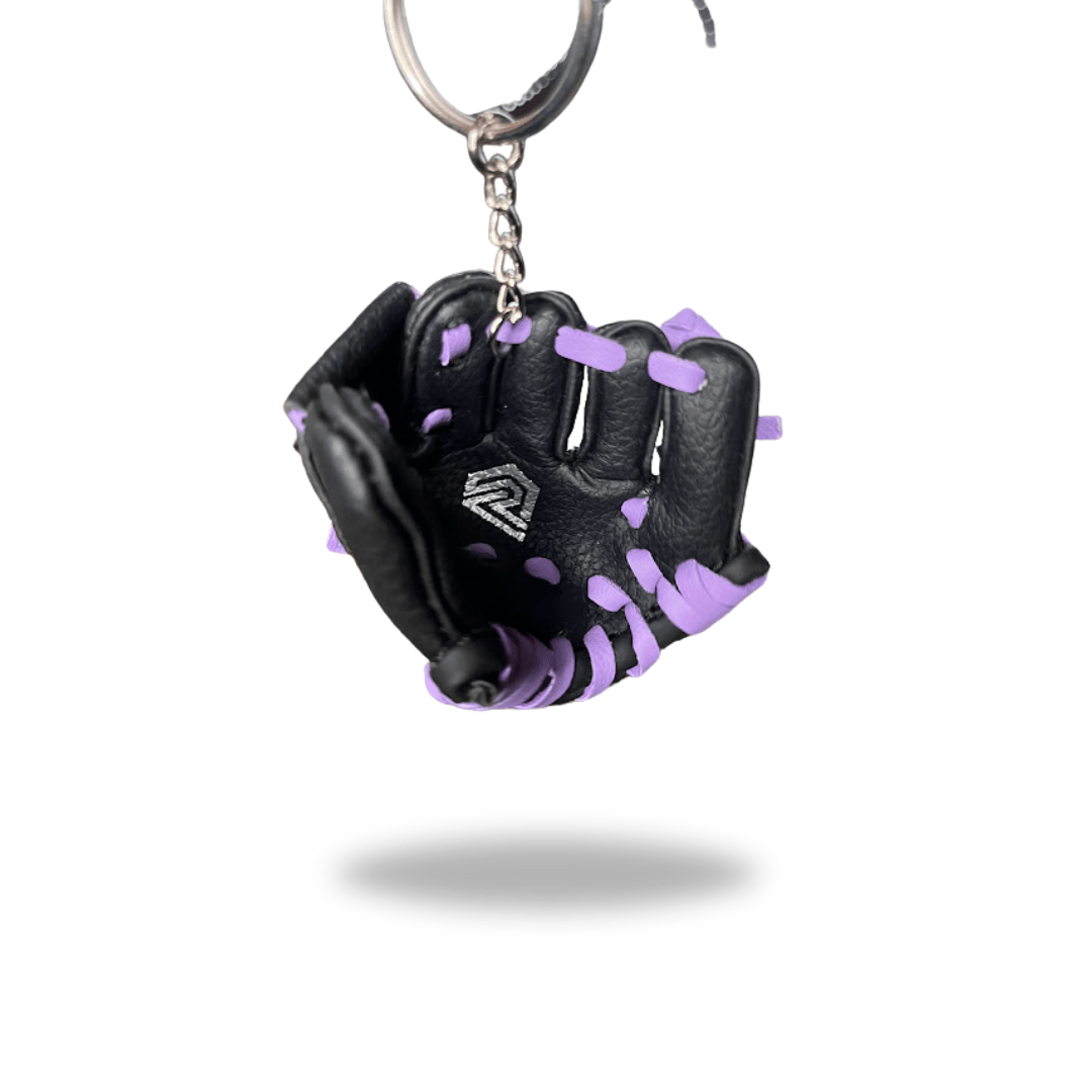 Mini Glove Keychain Black with Purple Laces - Maximum Velocity Sports