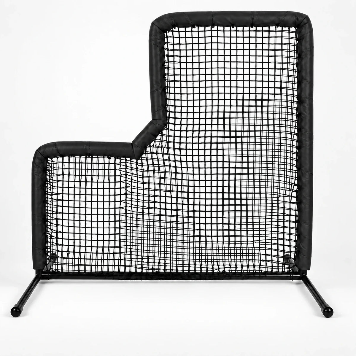 AI-assisted studio visualization of the black Muhl Tech Pro 7x7 L-Screen with padded cutout and support feet.