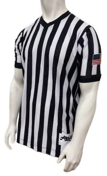 *NEW* Honig's Pro - Stretch V - Neck Basketball Officials Jersey Sublimated American Flag on Left Sleeve - Maximum Velocity Sports