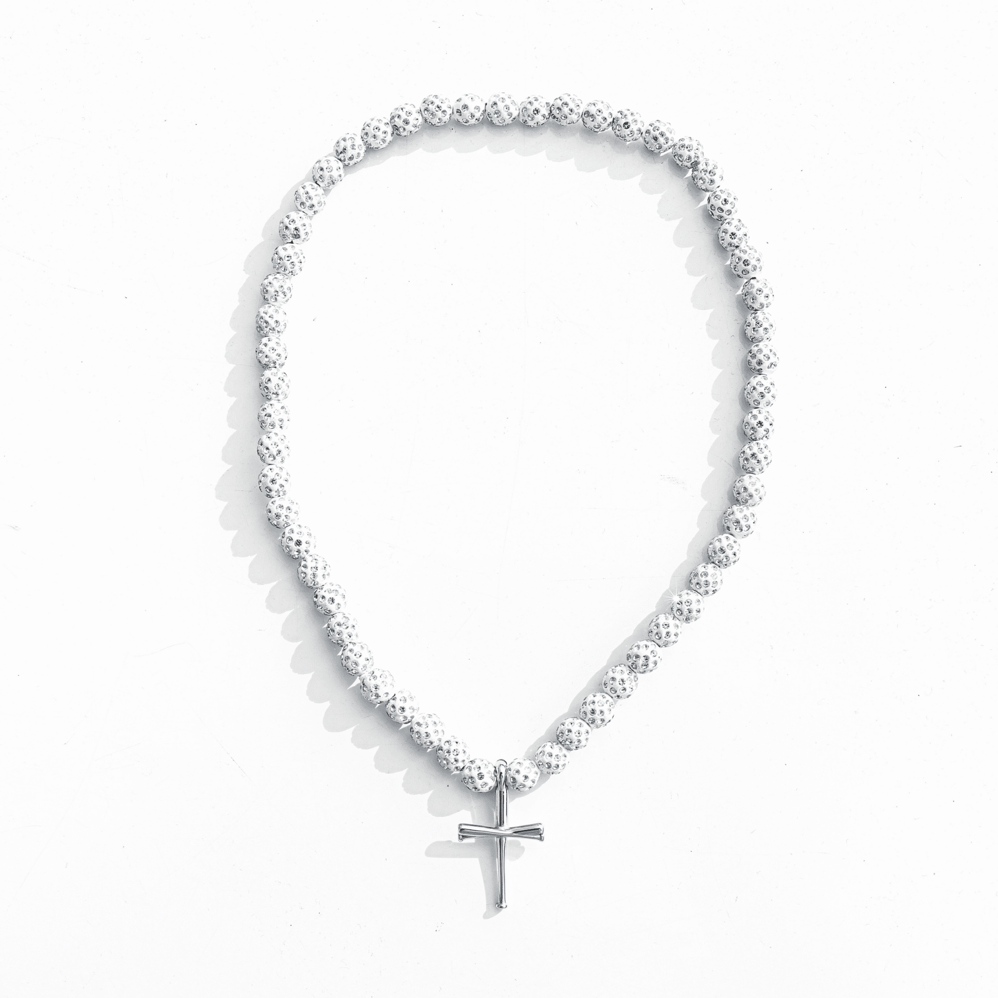 Orbit Iced Out Baseball Bead Necklace | Dark Blue & White - Maximum Velocity Sports