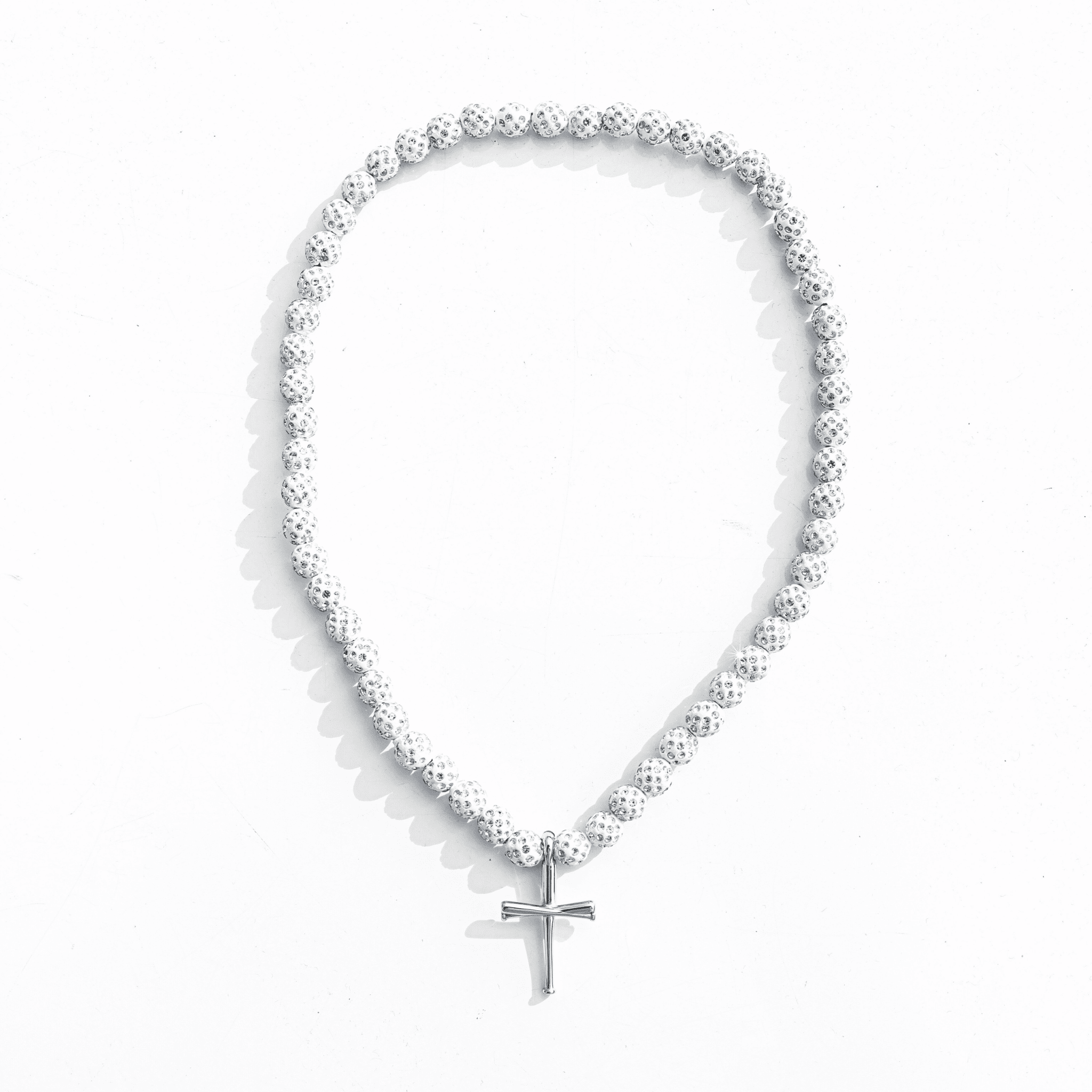 Orbit Iced Out Baseball Bead Necklace | Dark Blue & White - Maximum Velocity Sports