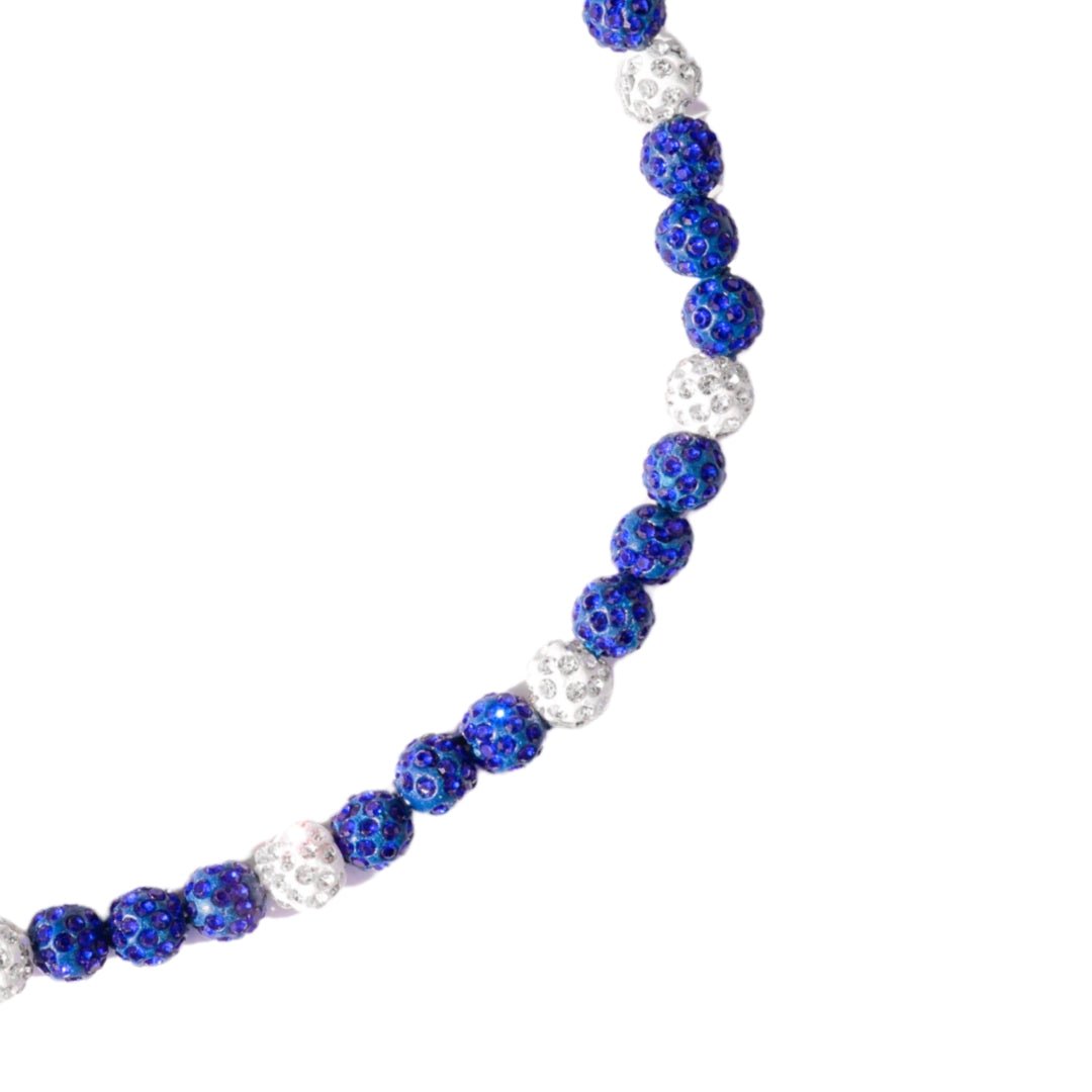 Orbit Iced Out Baseball Bead Necklace | Dark Blue & White - Maximum Velocity Sports