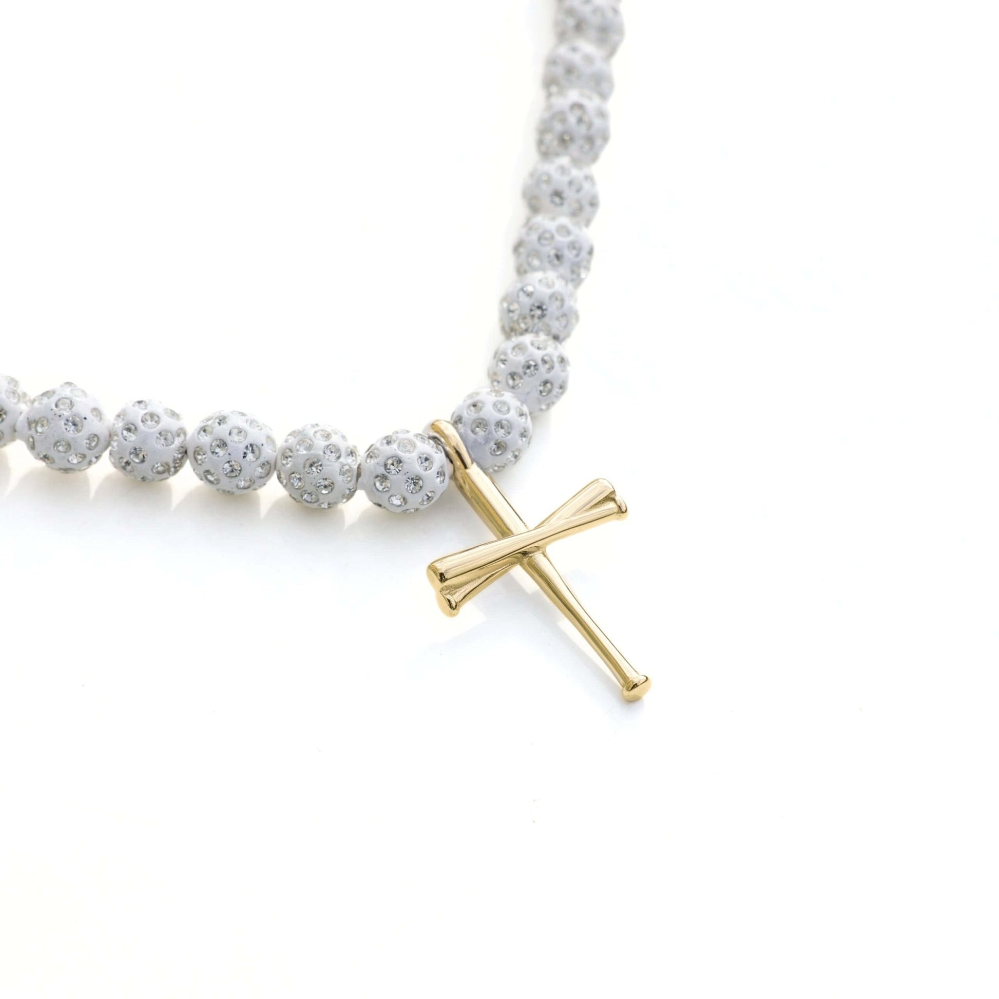 Orbit Iced Out Baseball Bead Necklace | Dark Blue & White - Maximum Velocity Sports