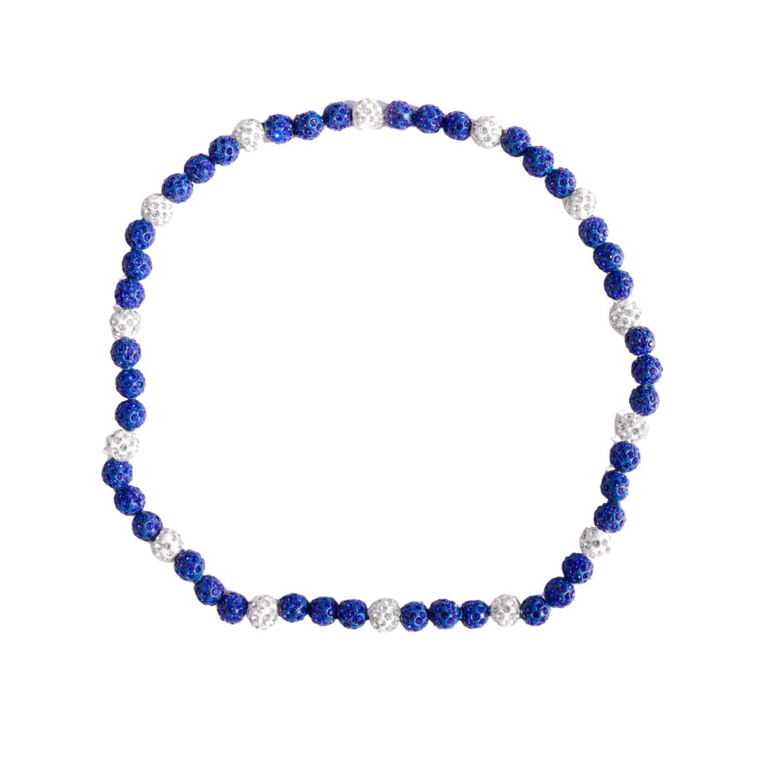 Orbit Iced Out Baseball Bead Necklace | Dark Blue & White - Maximum Velocity Sports
