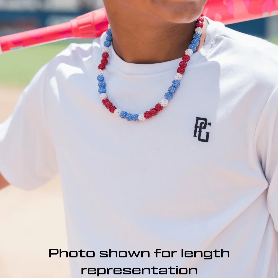 Orbit Iced Out Baseball Bead Necklace | Dark Blue & White - Maximum Velocity Sports
