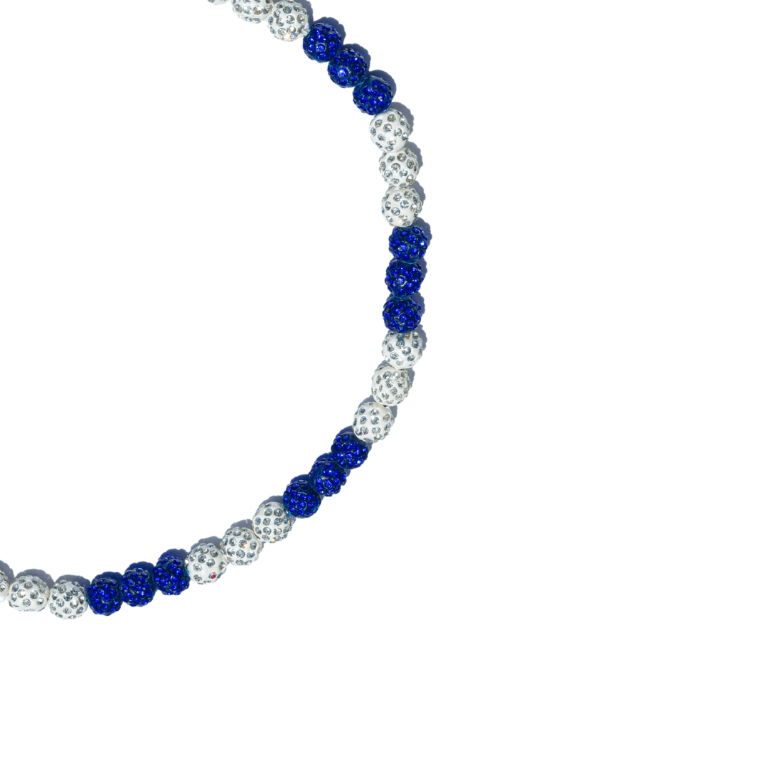 Polar Ice Iced Out Baseball Bead Necklace | White & Blue - Maximum Velocity Sports