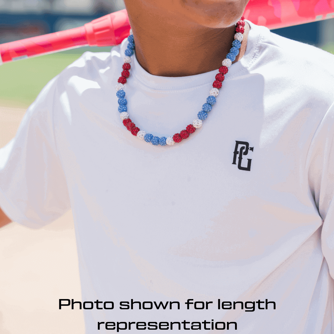 Polar Ice Iced Out Baseball Bead Necklace | White & Blue - Maximum Velocity Sports