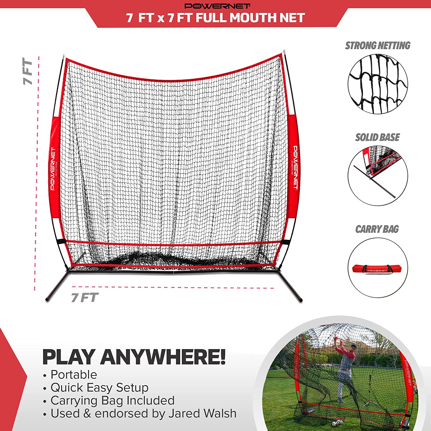 PowerNet Baseball Softball 7x7 Full Mouth Net - Maximum Velocity Sports