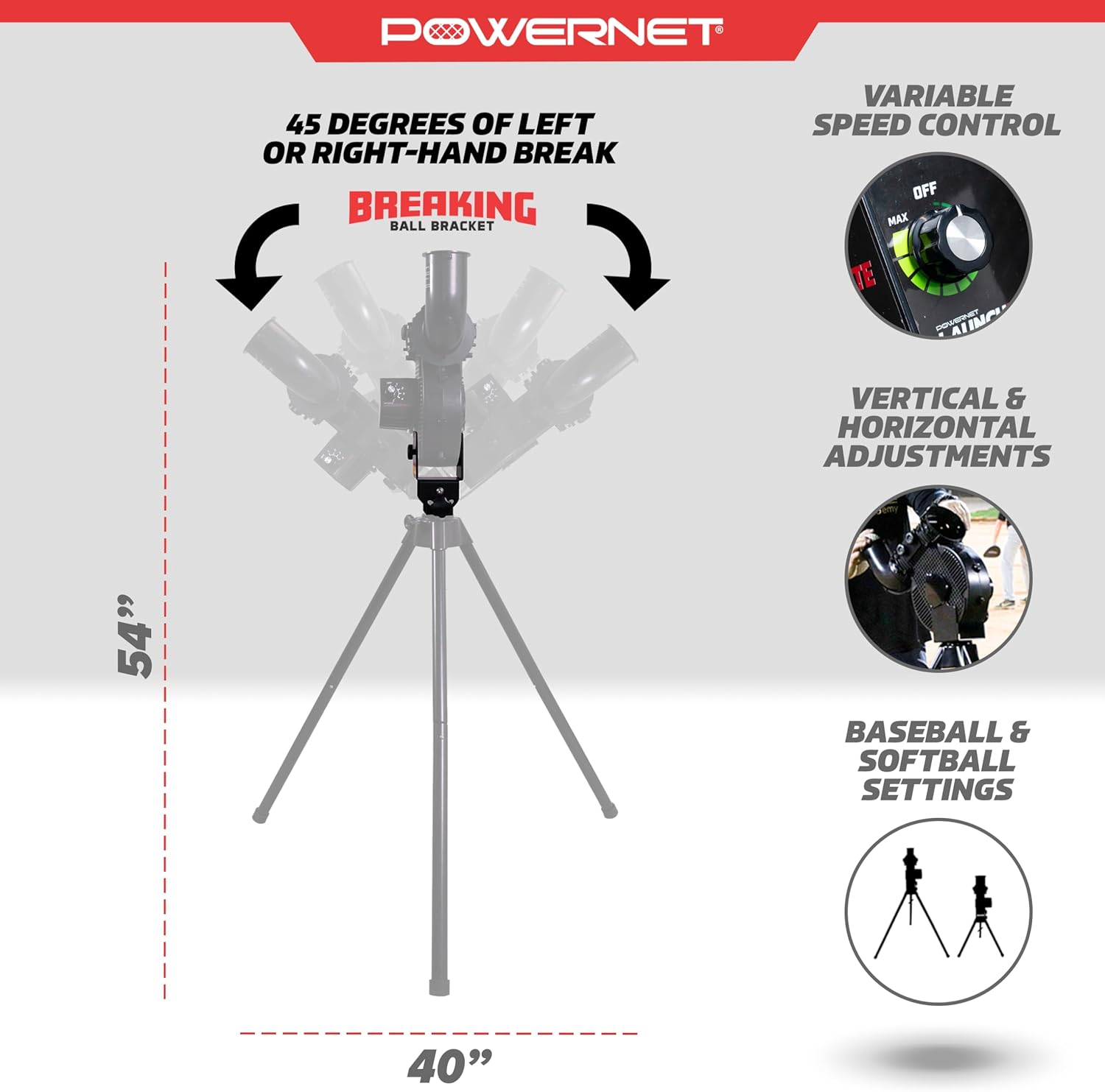 PowerNet Pro Launch F - lite Breaking Ball Machine - Maximum Velocity Sports