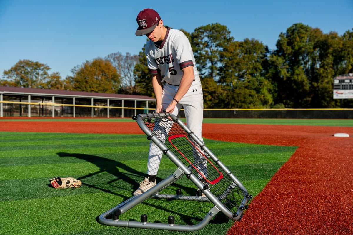 Baseball and softball fielding rebounder with fold-flat design