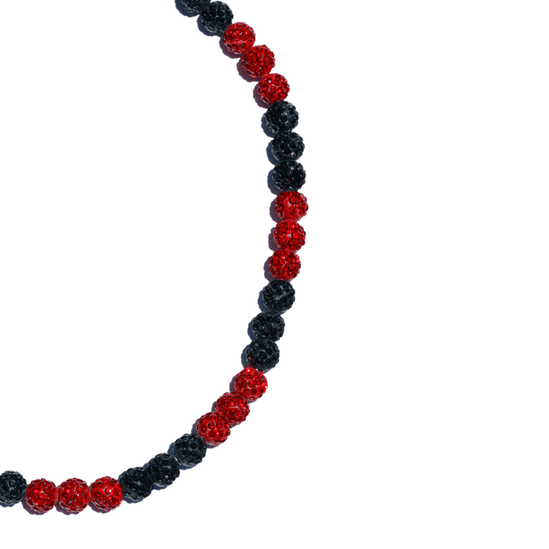 Red Slugger Iced Out Baseball Bead Necklace | Black & Red - Maximum Velocity Sports