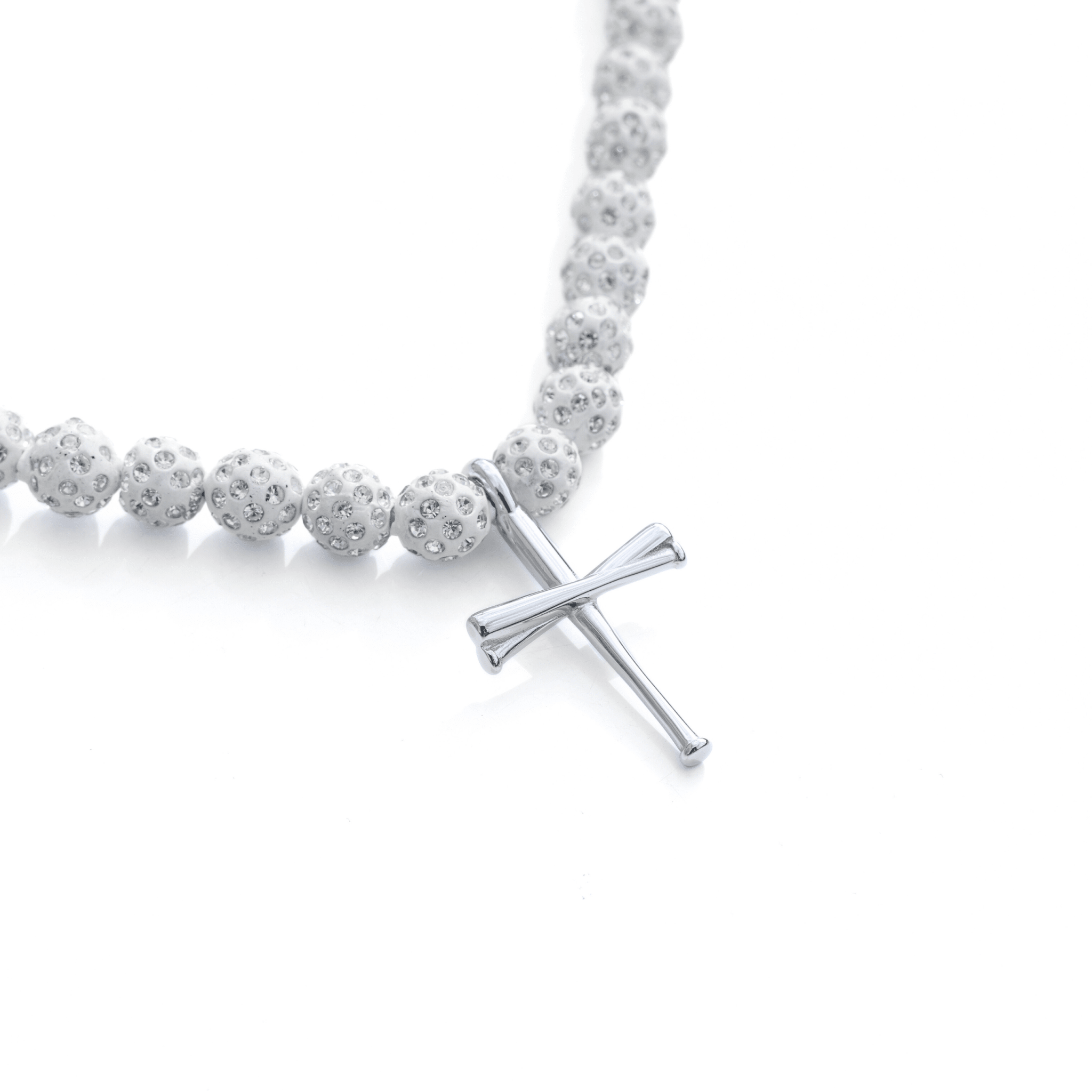Royal Slugger Iced Out Baseball Bead Necklace | Light Blue & White - Maximum Velocity Sports