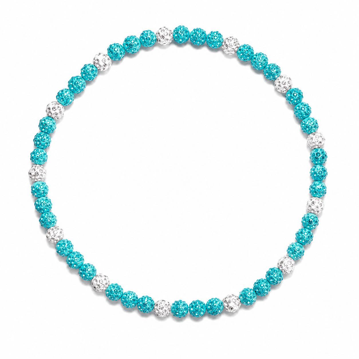 Royal Slugger Iced Out Baseball Bead Necklace | Light Blue & White