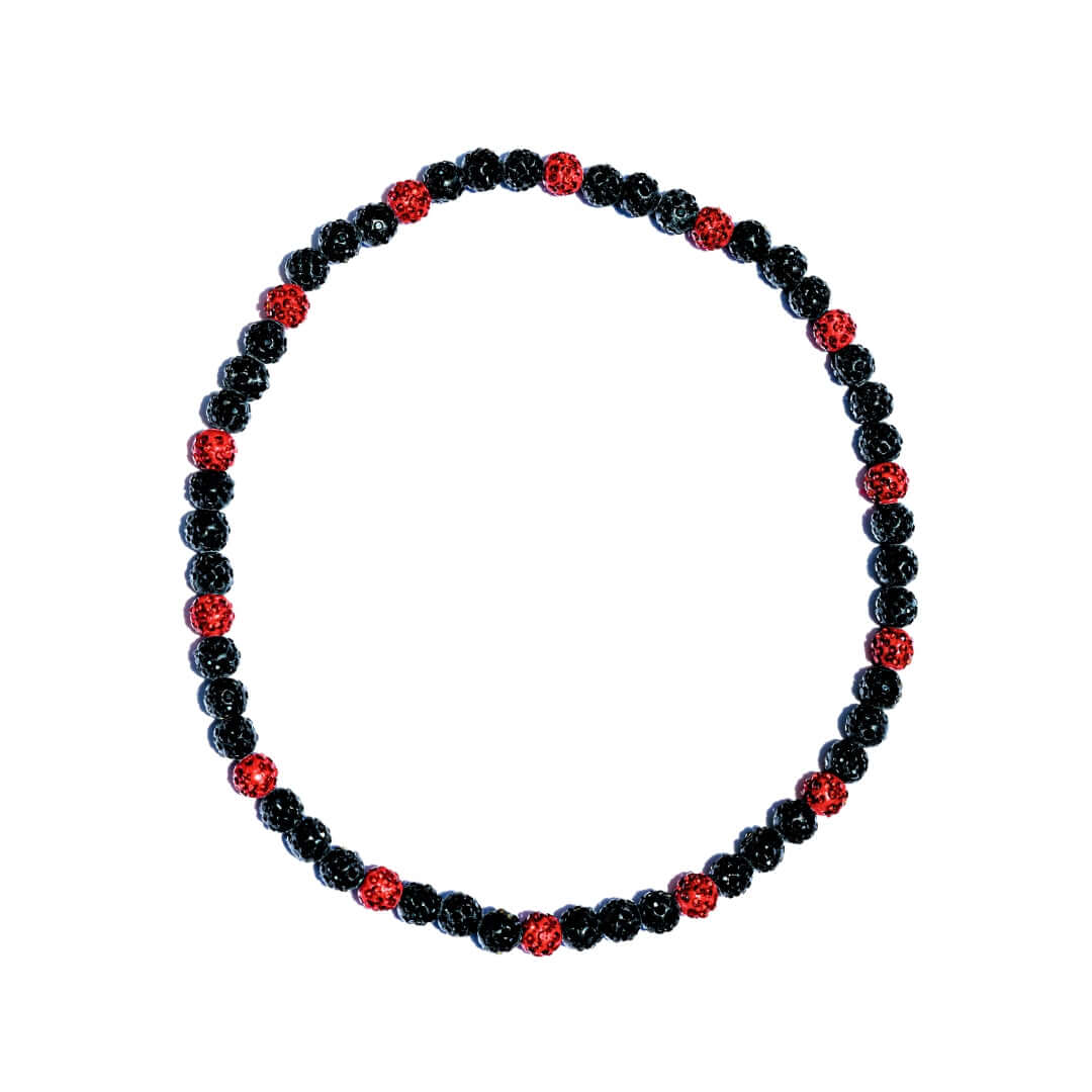 Scarlet Smoke Iced Out Baseball Bead Necklace | Black & Red - Maximum Velocity Sports