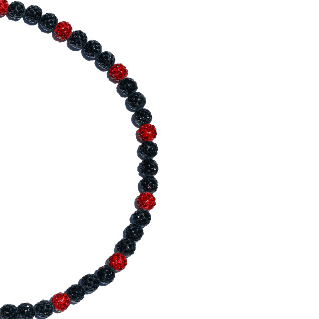 Scarlet Smoke Iced Out Baseball Bead Necklace | Black & Red - Maximum Velocity Sports