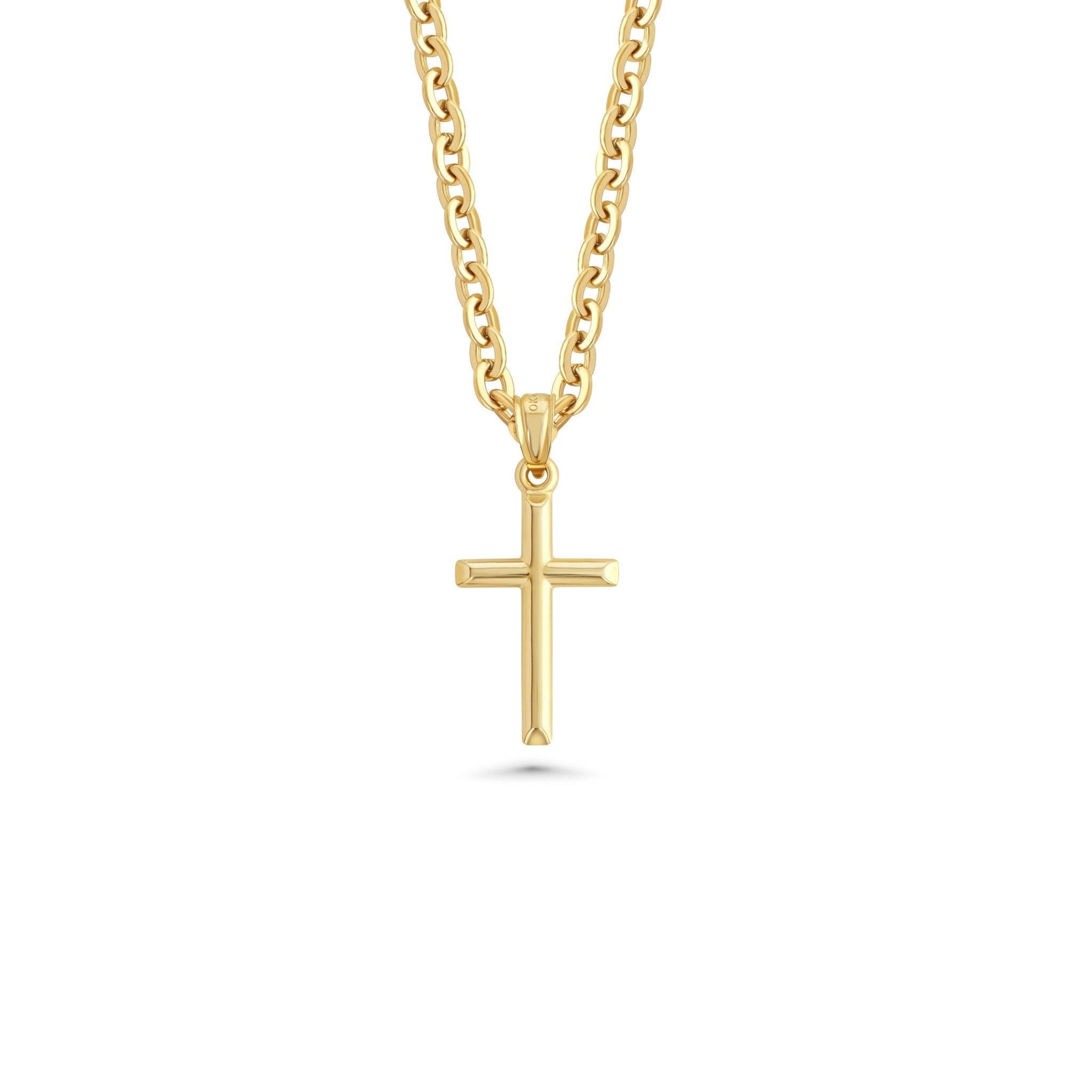 Small 10k Gold Cross Necklace w/ Stainless Steel Chain - Maximum Velocity Sports