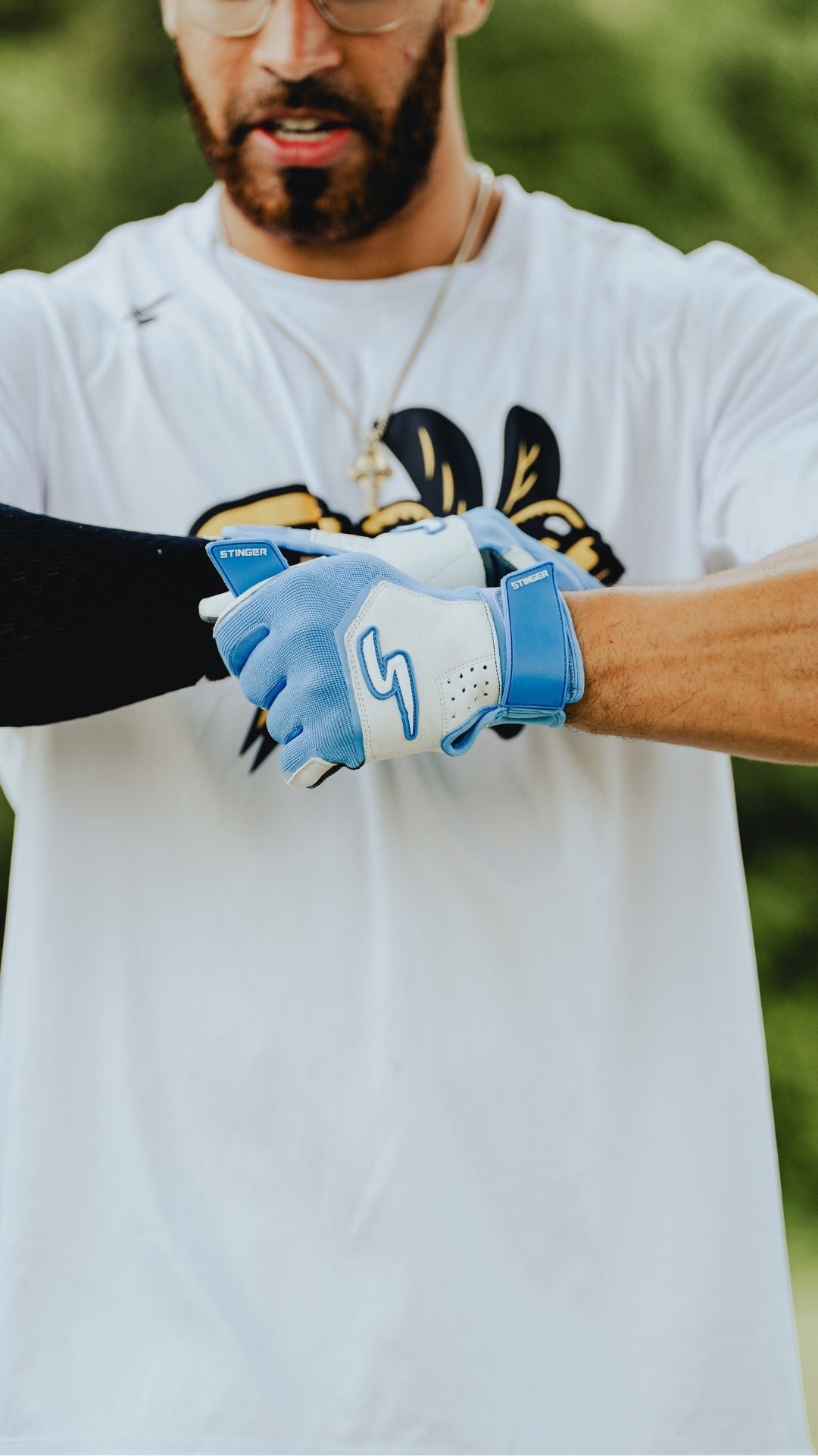 Sting Squad Batting Gloves - Columbia/White & Graphite - Maximum Velocity Sports