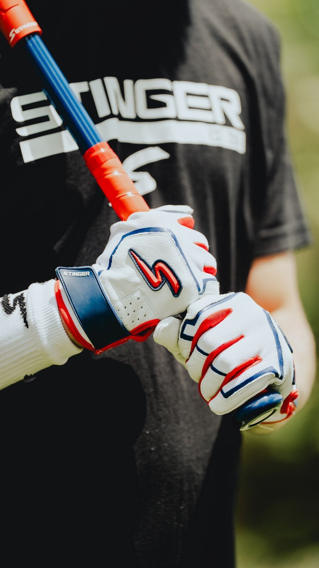Sting Squad Batting Gloves - Red, White & True - Maximum Velocity Sports