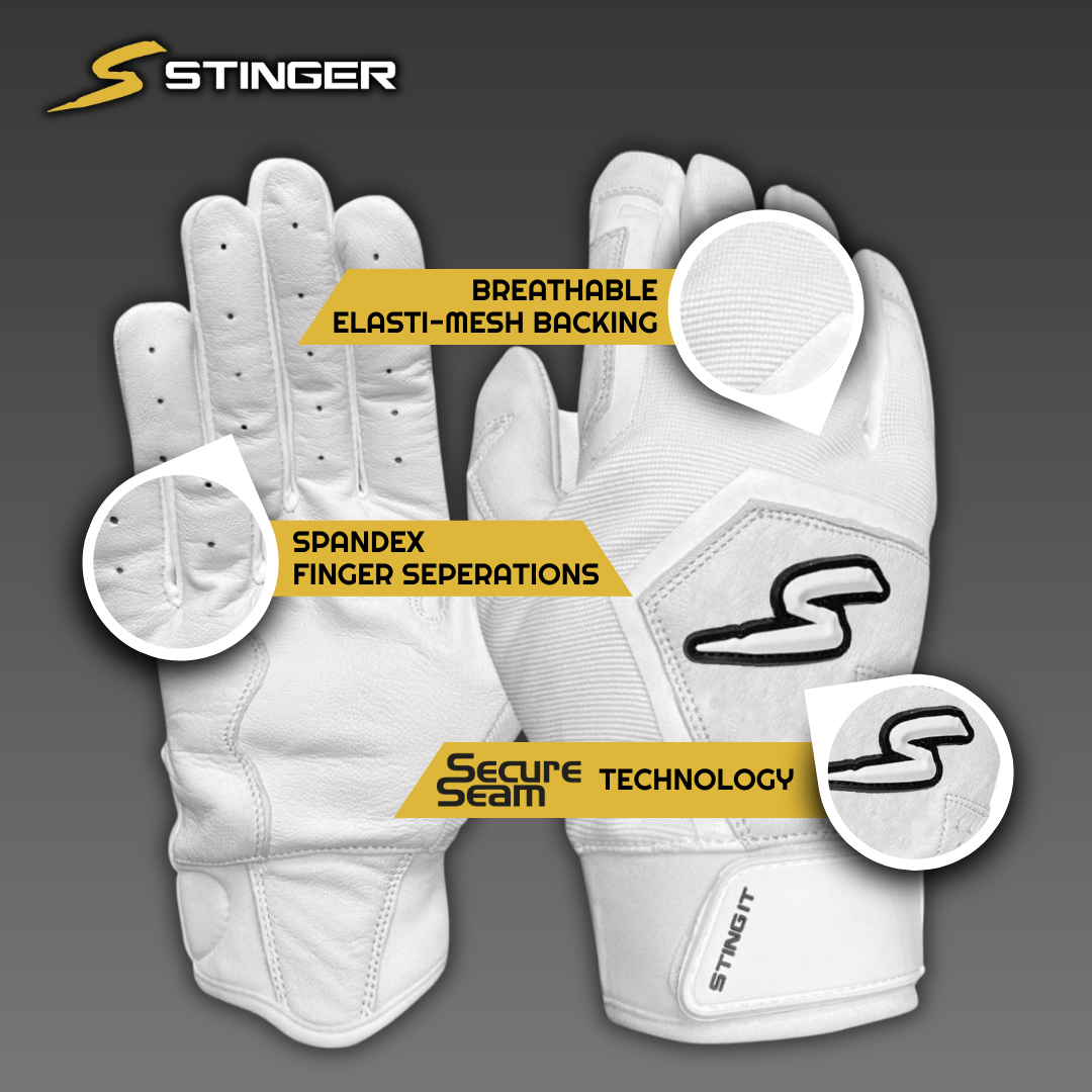 Sting Squad Batting Gloves - White & Gold - Maximum Velocity Sports