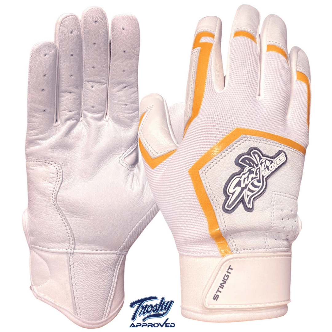 Sting Squad Batting Gloves - White & Gold - Maximum Velocity Sports