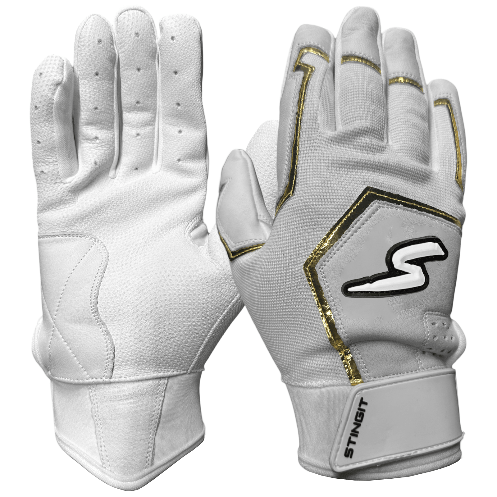 Sting Squad Batting Gloves - White & Gold Chrome - Maximum Velocity Sports