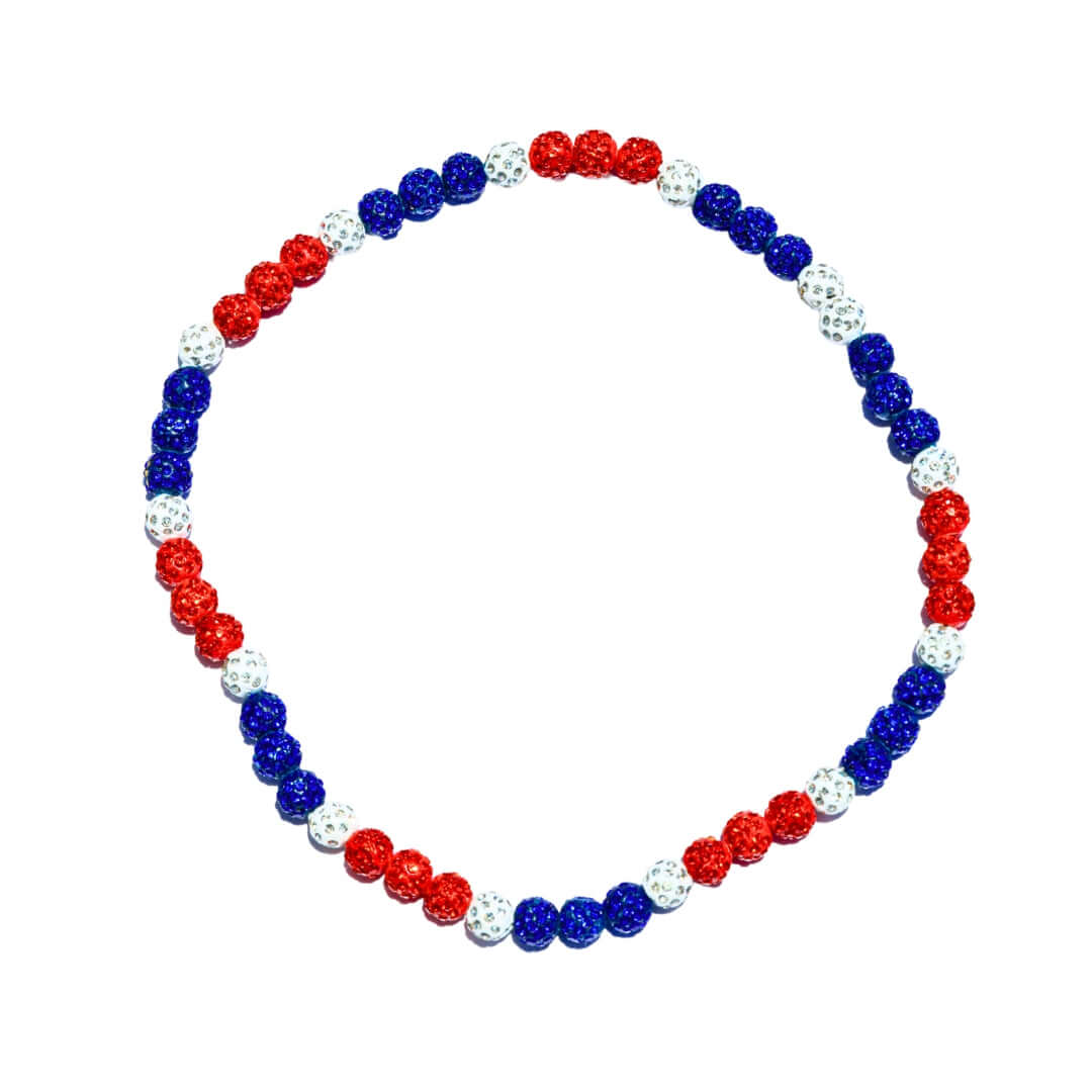 Triple Play Iced Out Baseball Bead Necklace | Orange, White, & Blue - Maximum Velocity Sports
