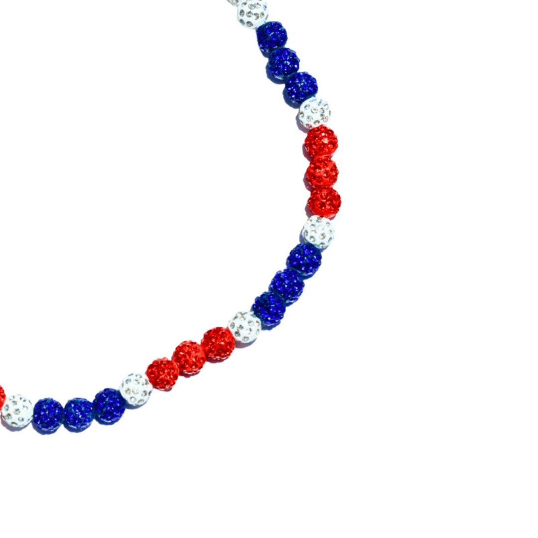 Triple Play Iced Out Baseball Bead Necklace | Orange, White, & Blue - Maximum Velocity Sports