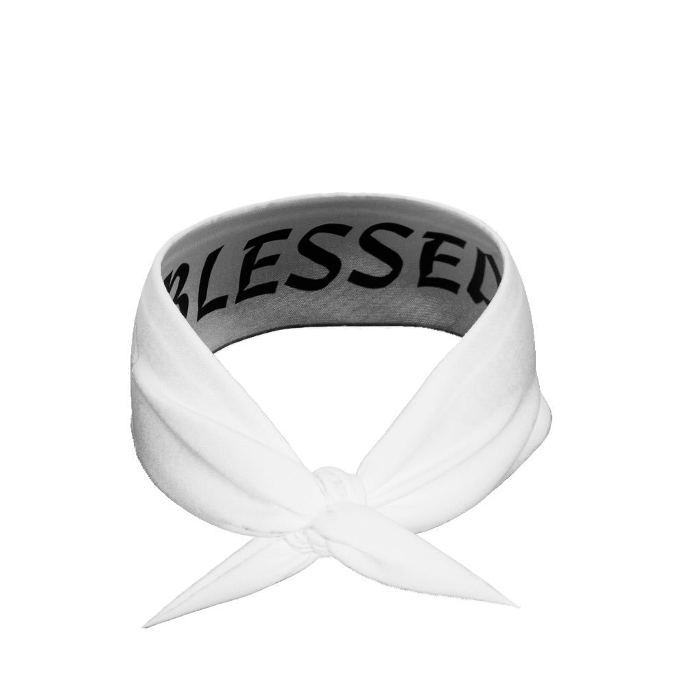White BLESSED Tie Headband - Maximum Velocity Sports