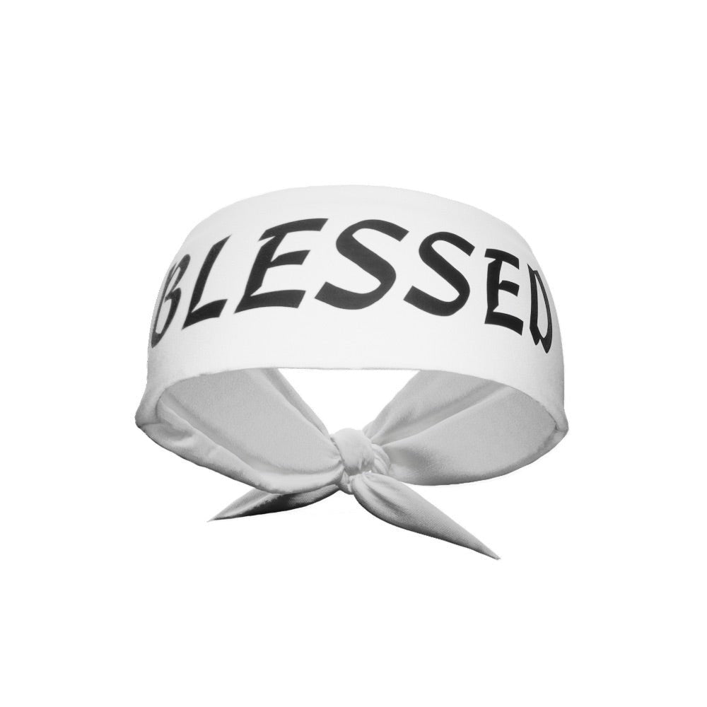 White BLESSED Tie Headband - Maximum Velocity Sports
