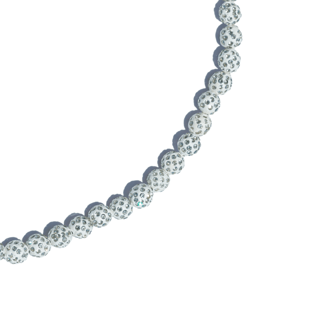 Whiteout Iced Out Baseball Bead Necklace | White - Maximum Velocity Sports