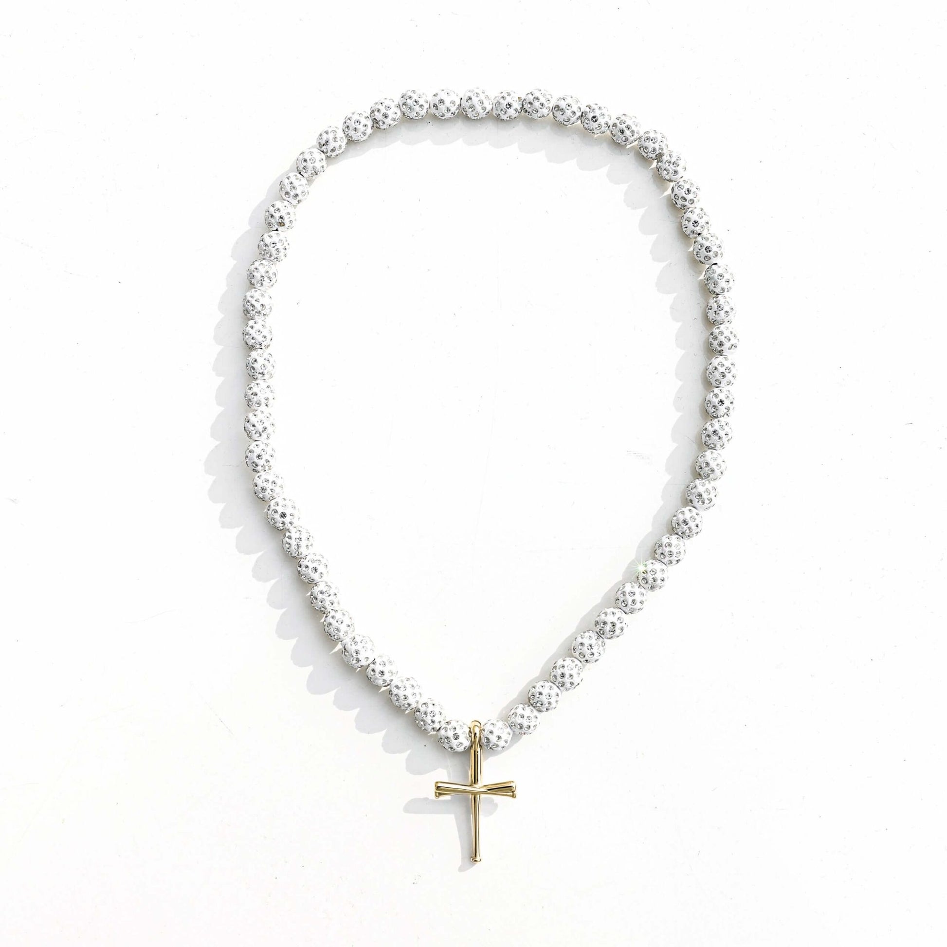 Whiteout Iced Out Baseball Bead Necklace | White - Maximum Velocity Sports