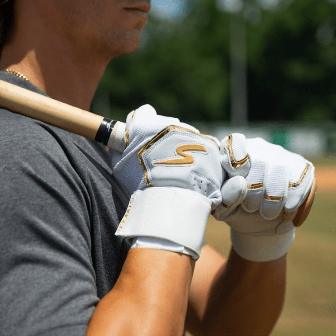 Winder Series Batting Gloves - White & Gold Chrome - Maximum Velocity Sports