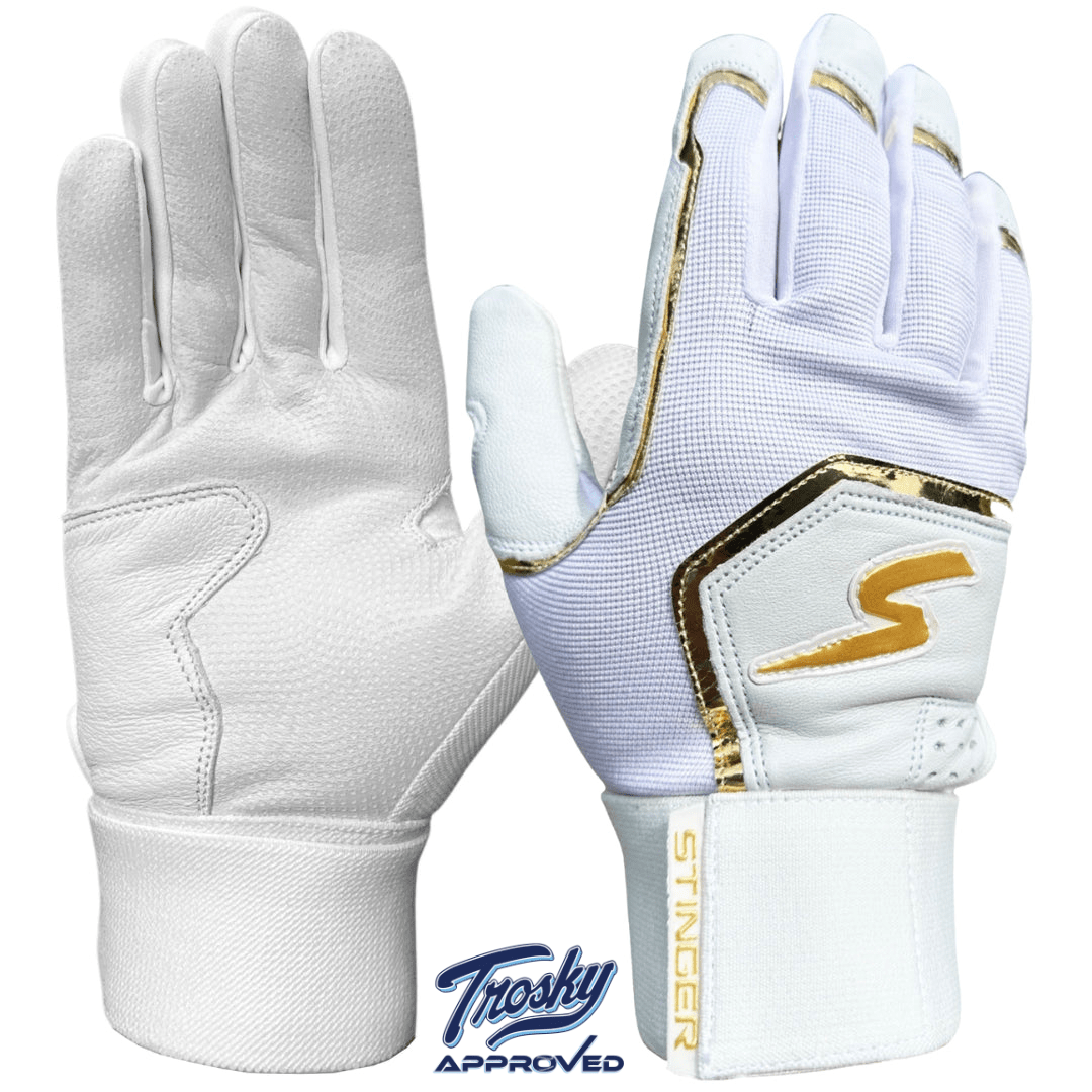 Winder Series Batting Gloves - White & Gold Chrome - Maximum Velocity Sports