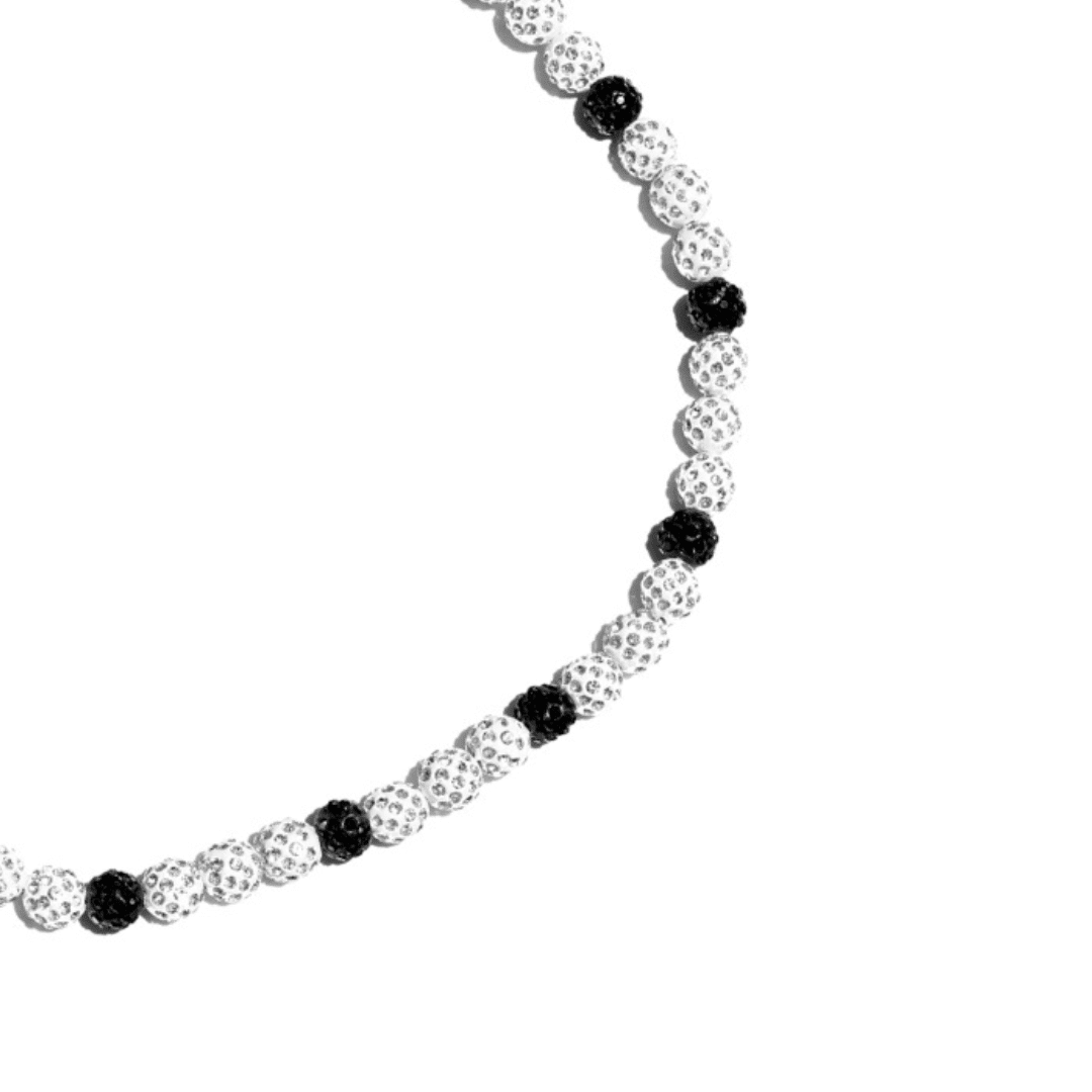 Ying Yang Iced Out Baseball Bead Necklace | Black & White - Maximum Velocity Sports