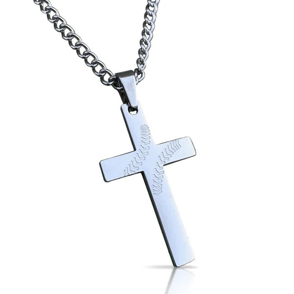 Baseball Cross Pendant With Chain Necklace - Stainless Steel - Maximum Velocity Sports