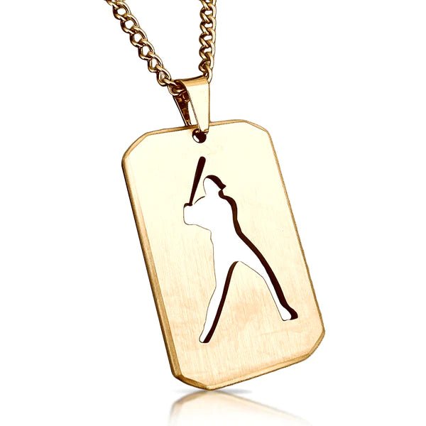 Baseball Cut Out Pendant With Chain Necklace - 14K Gold Plated Stainless Steel - Maximum Velocity Sports