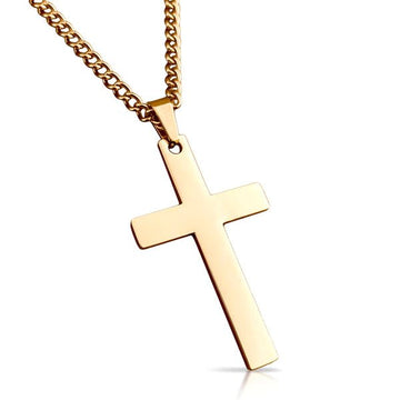 Cross Pendant With Chain Necklace - 14K Gold Plated Stainless Steel - Maximum Velocity Sports
