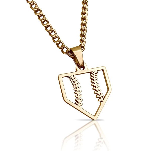 Home Plate Pendant With Chain Necklace - 14K Gold Plated Stainless Steel - Maximum Velocity Sports