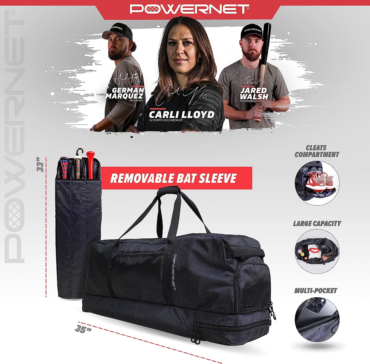 PowerNet Bat Vault Bag | Pro Bat Duffle - Maximum Velocity Sports