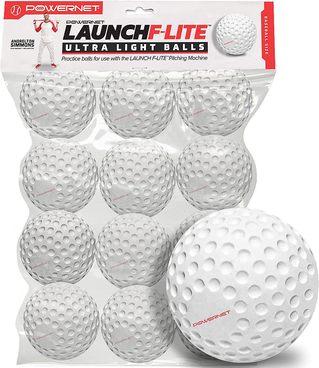 PowerNet Launch F-lite Ultra Light Dimpled Practice Balls for Pitching Machine - Maximum Velocity Sports