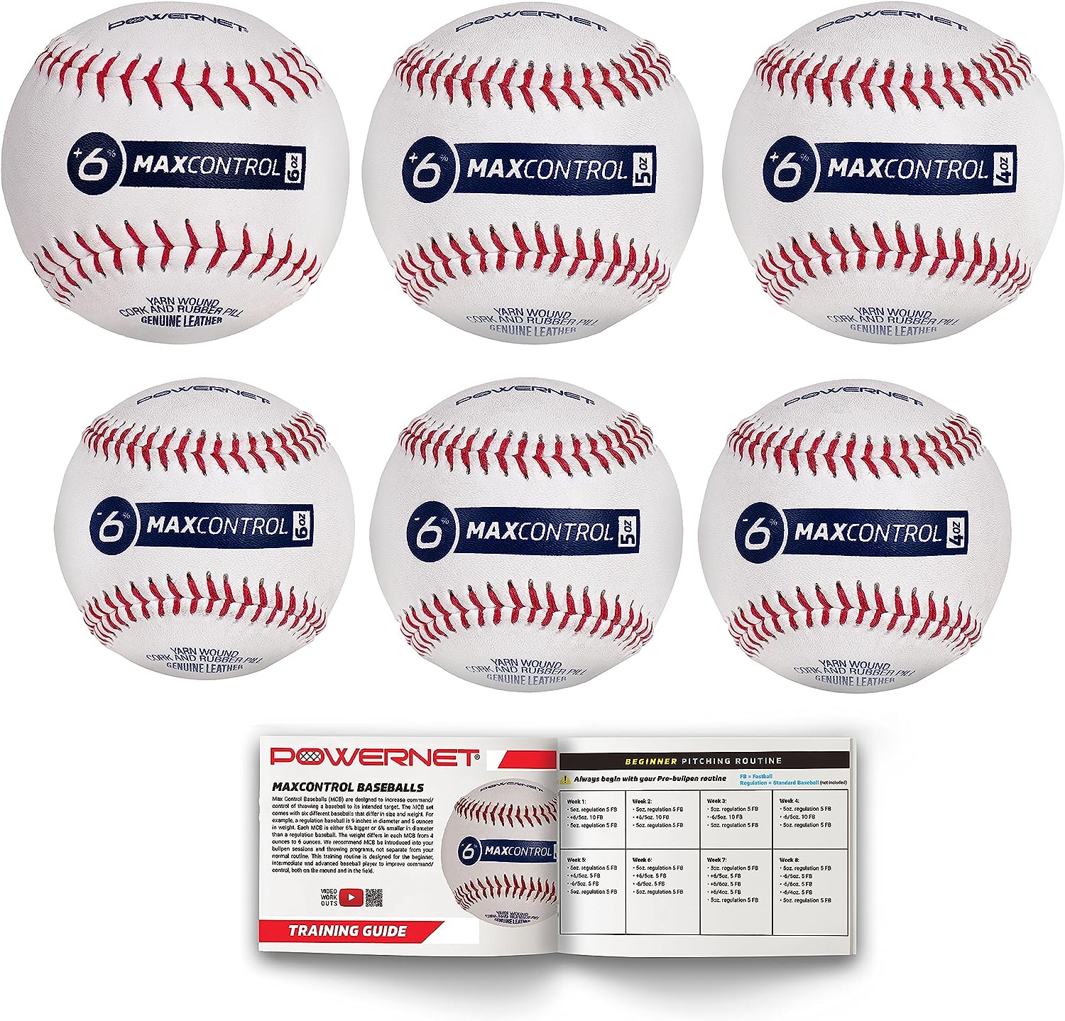 PowerNet MaxControl Baseballs Genuine Leather 6 Baseballs - Maximum Velocity Sports