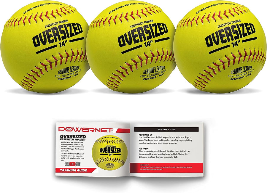 Powernet Oversized Softball 3-Pack | 14 Inch Ball Genuine Leather - Maximum Velocity Sports