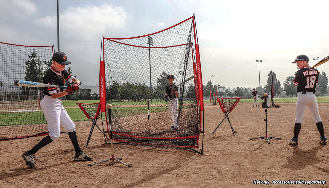 PowerNet Triple Threat Baseball Training Net | 3 Way 7' x 7' - Maximum Velocity Sports