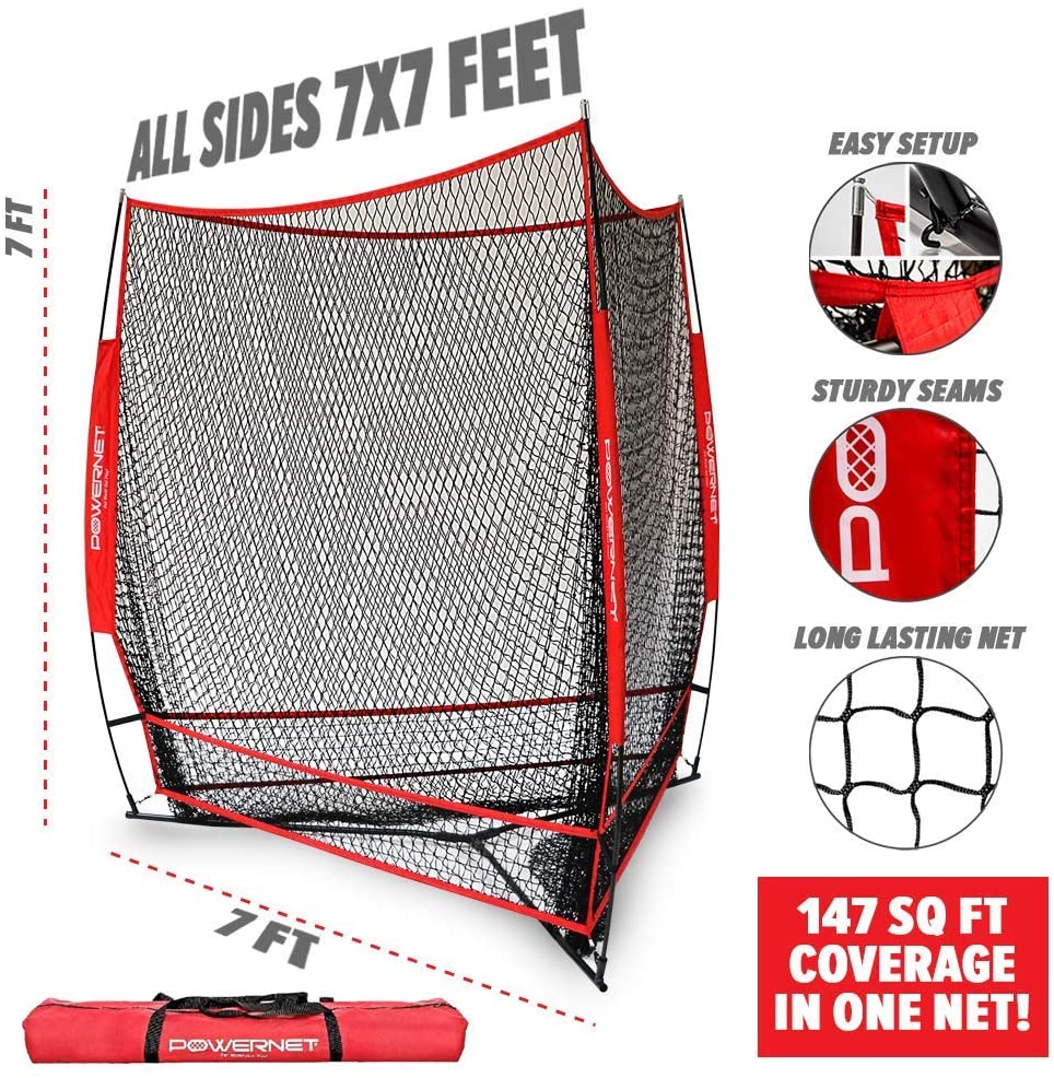 PowerNet Triple Threat Baseball Training Net | 3 Way 7' x 7' - Maximum Velocity Sports