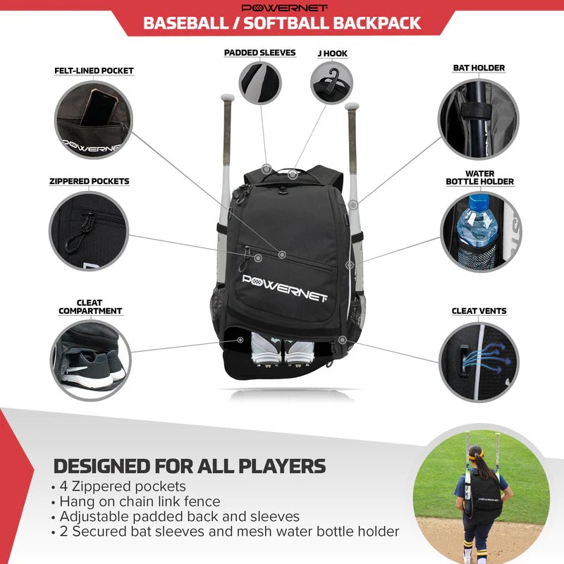 PowerNet Youth Starter Backpack Dual Bat and Cleat Carrier - Maximum Velocity Sports