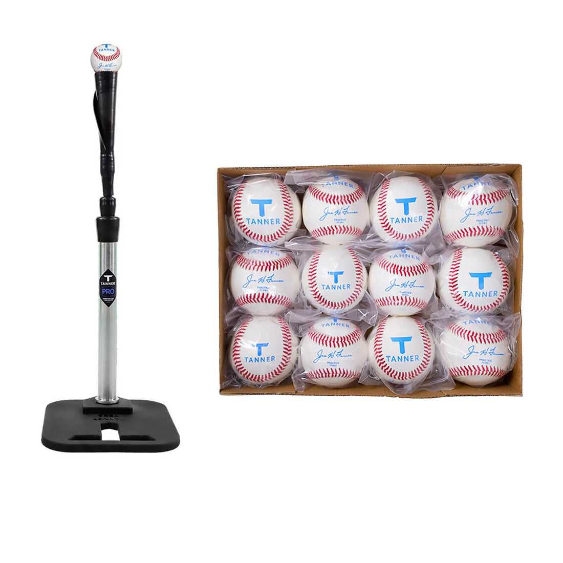 Tanner Pro Batting Tee + Practice Baseballs Set - Maximum Velocity Sports