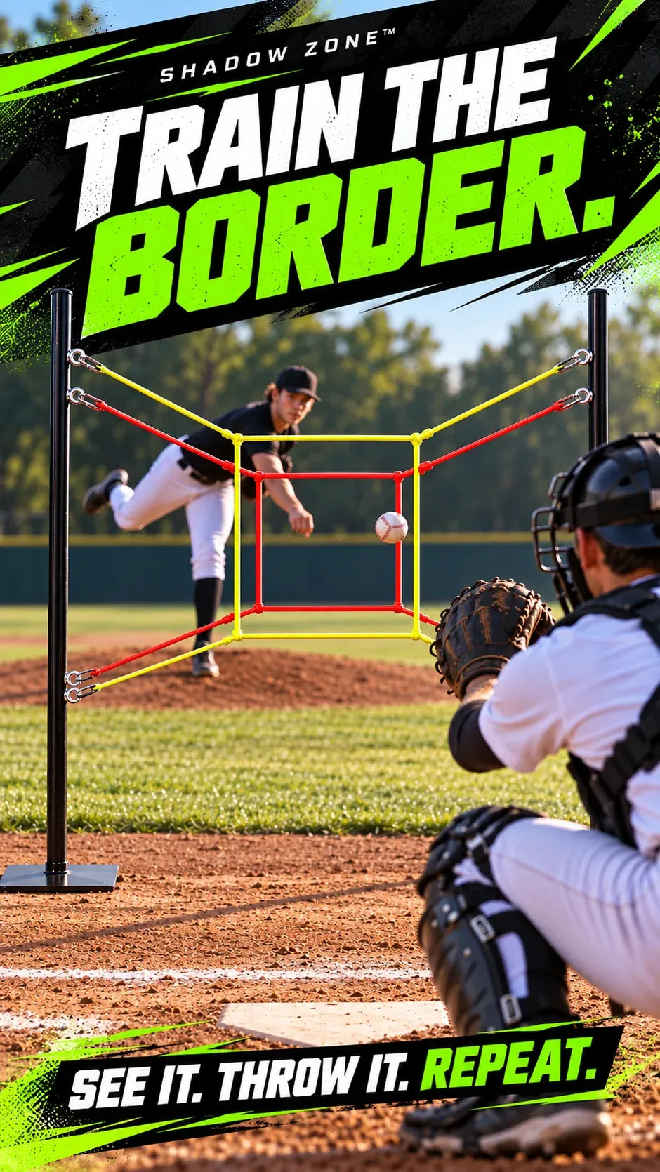 Shadow Zone dual-zone pitching target illustration for new training equipment